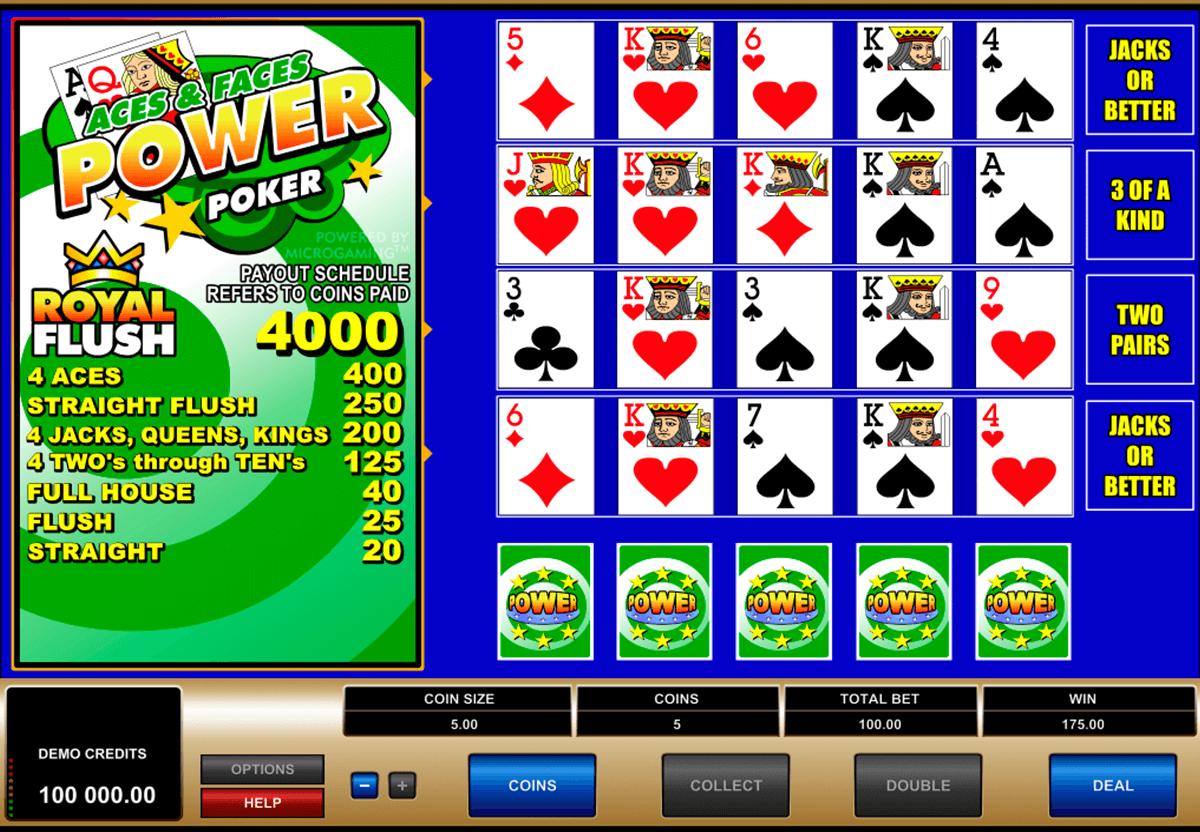 aces and faces play power poker microgaming