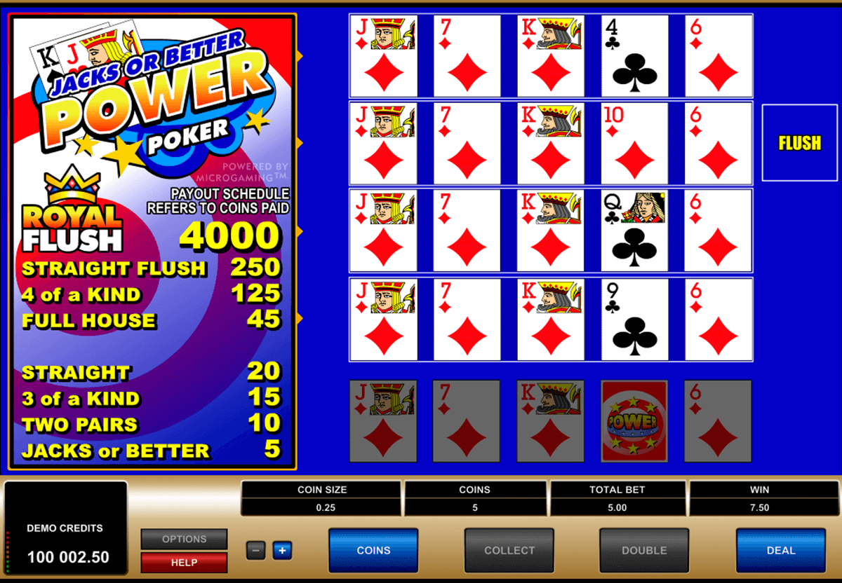 jacks or better play power poker microgaming