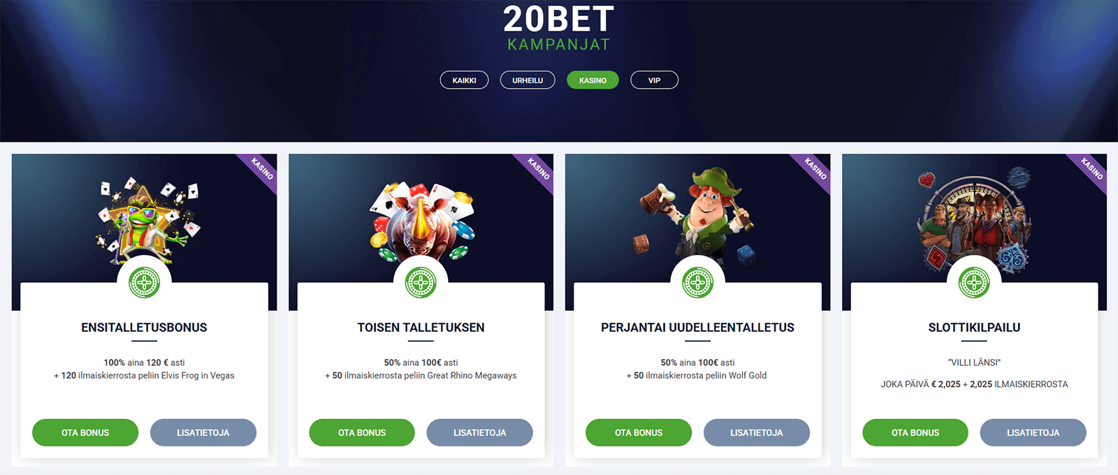 20Bet Casinon bonukset Suomessa 