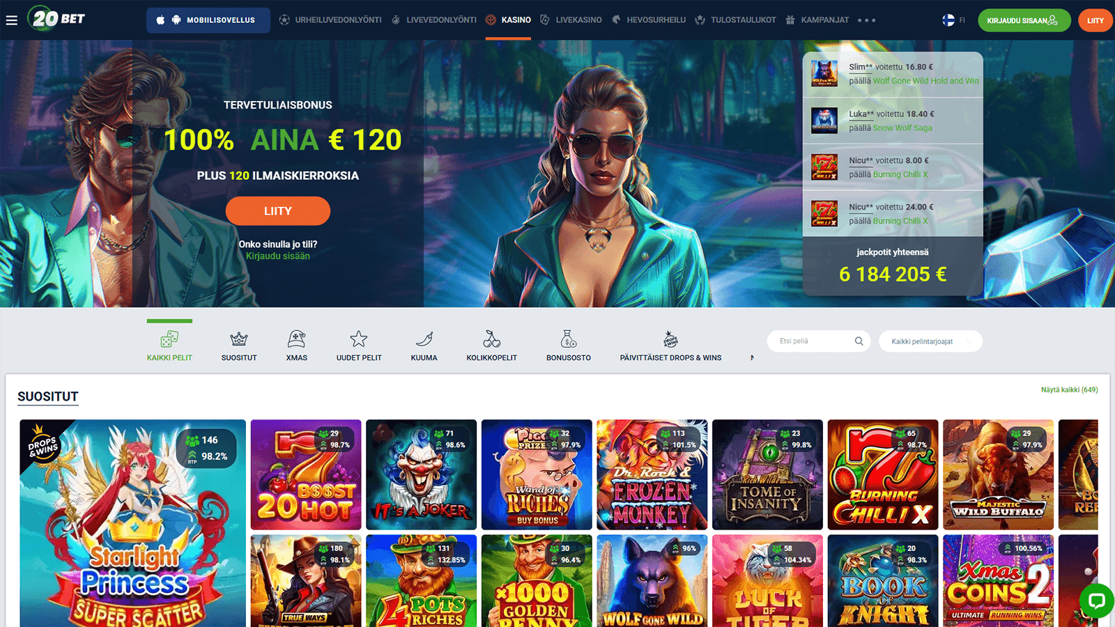 20Bet Casinon kotisivu Suomessa 