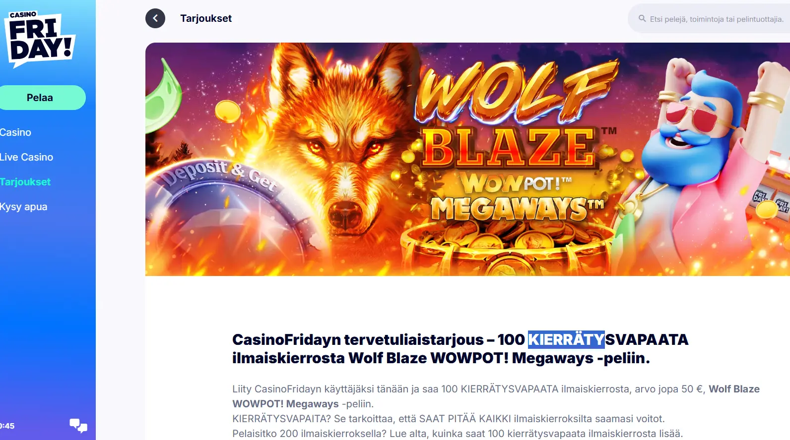 Casino Friday 100 ilmaiskierrosta ilman kierrätystä