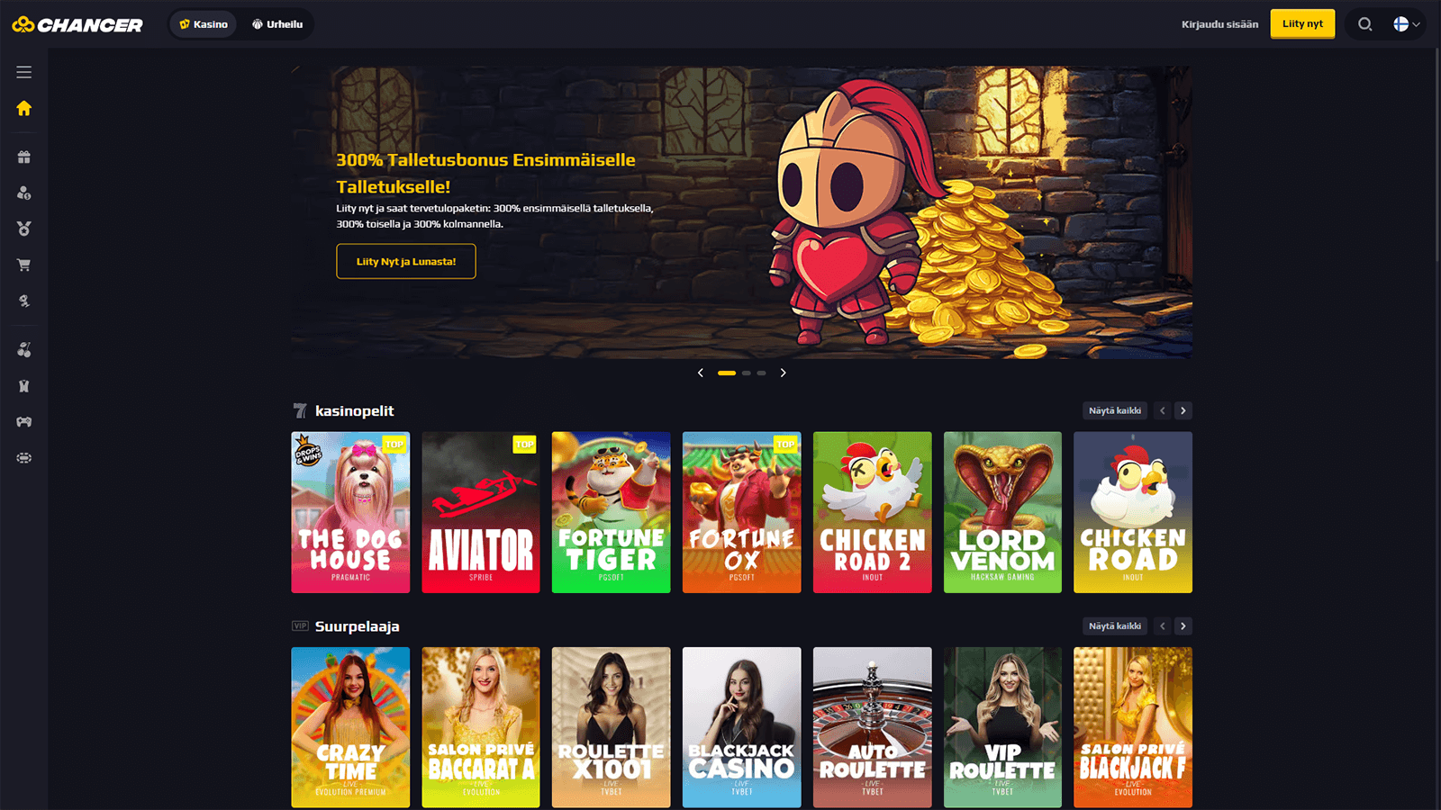 Chancer.bet Casinon kotisivu Suomessa 