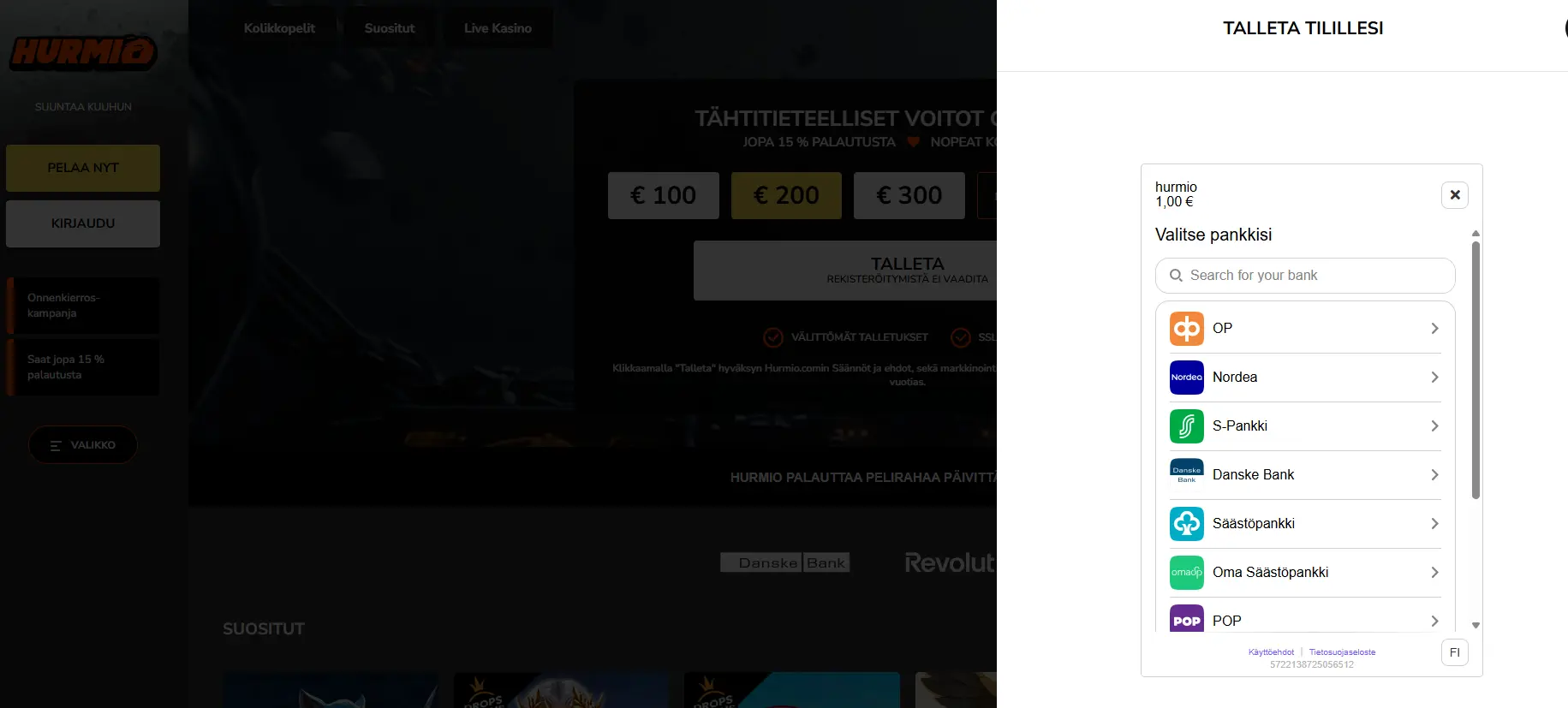 Hurmio casino talletus vain 1 euro 