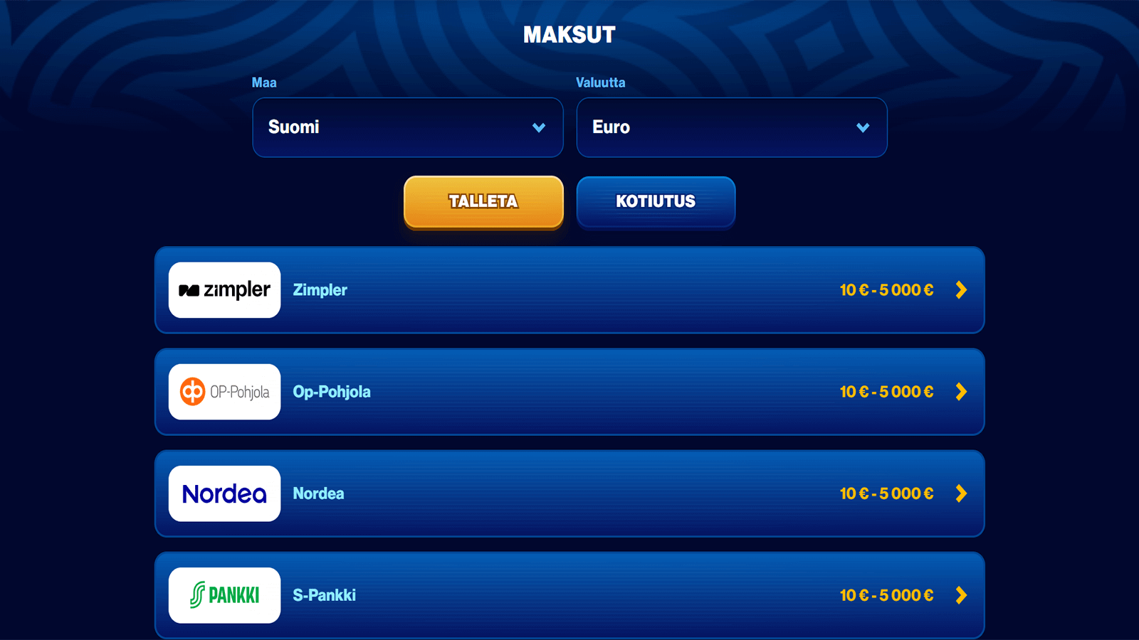 Maksutavat Spins of Glory Casinolla 