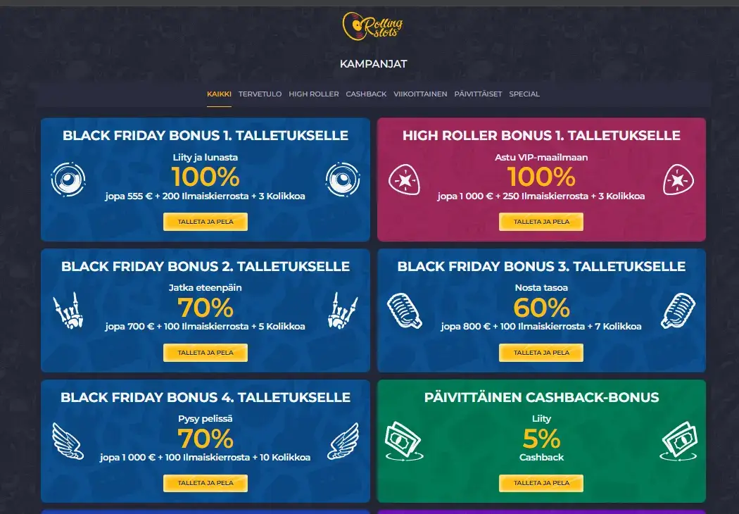Rolling Slots Black Friday Bonukset