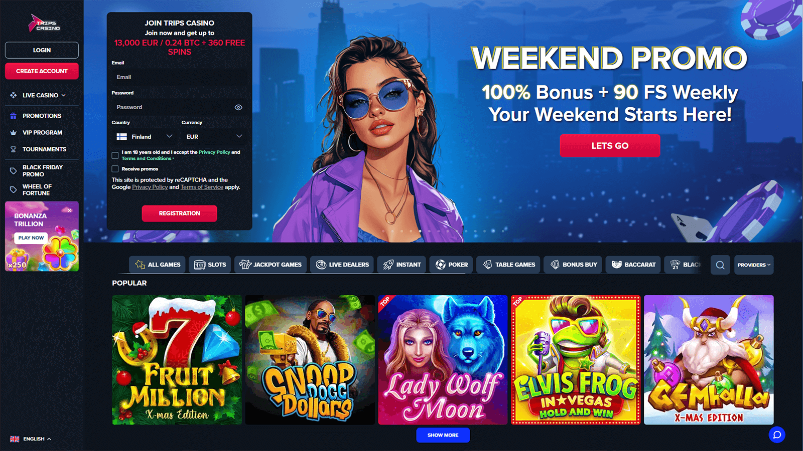 Trips Casinon kotisivu Suomessa 