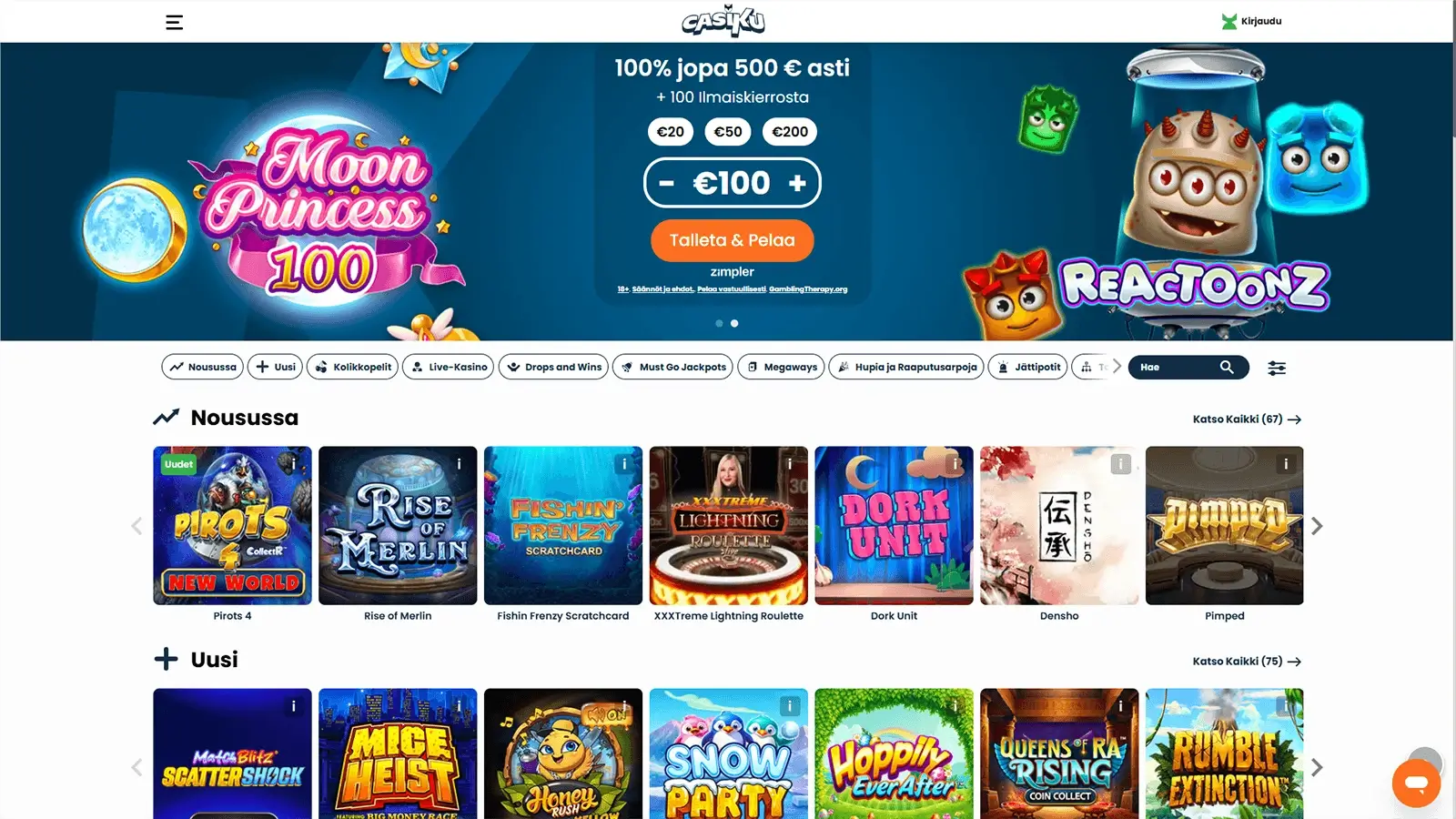 Casiku Casinon kotisivut Suomessa 