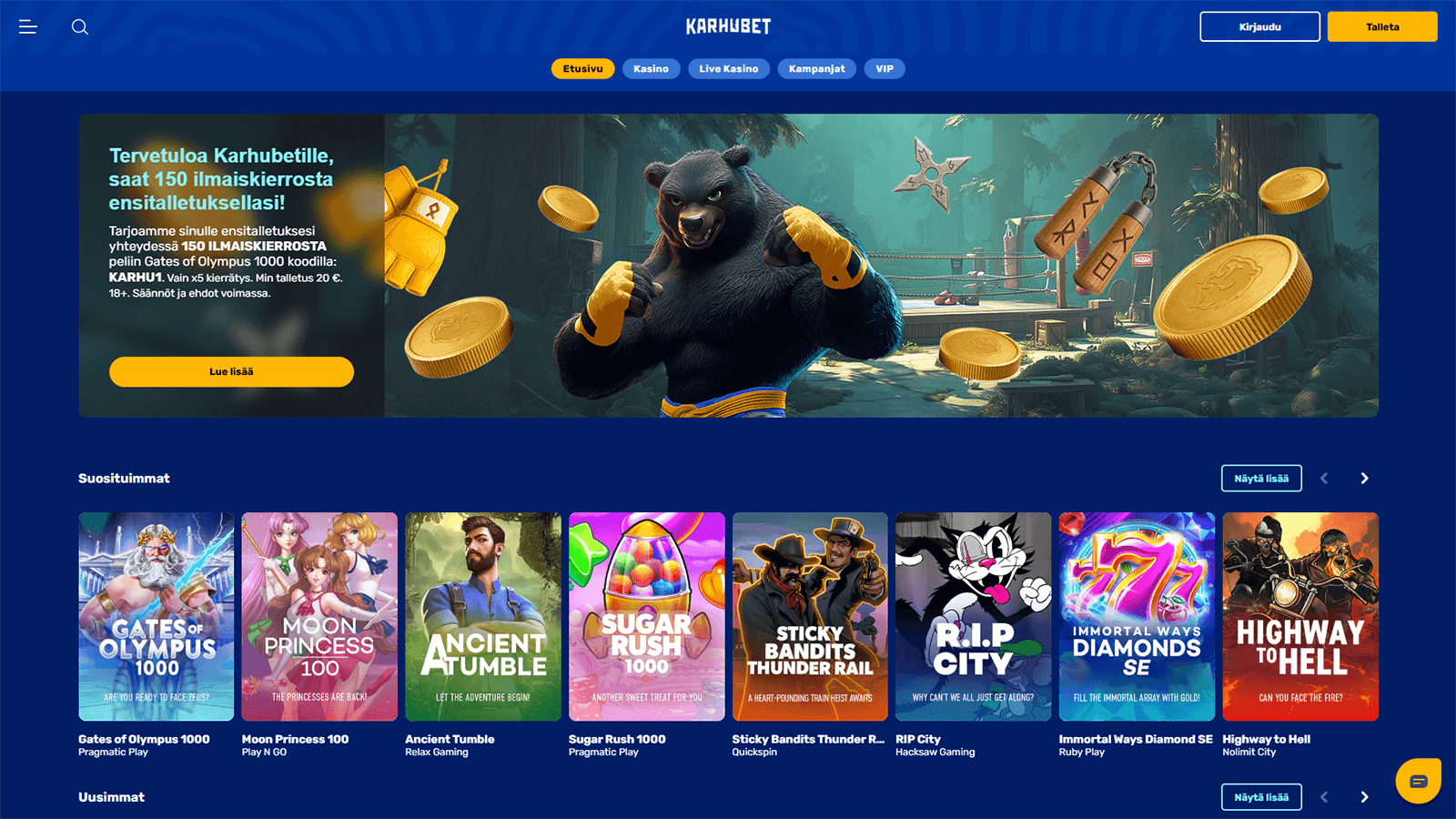 KarhuBet Casinon kotisivu Suomessa