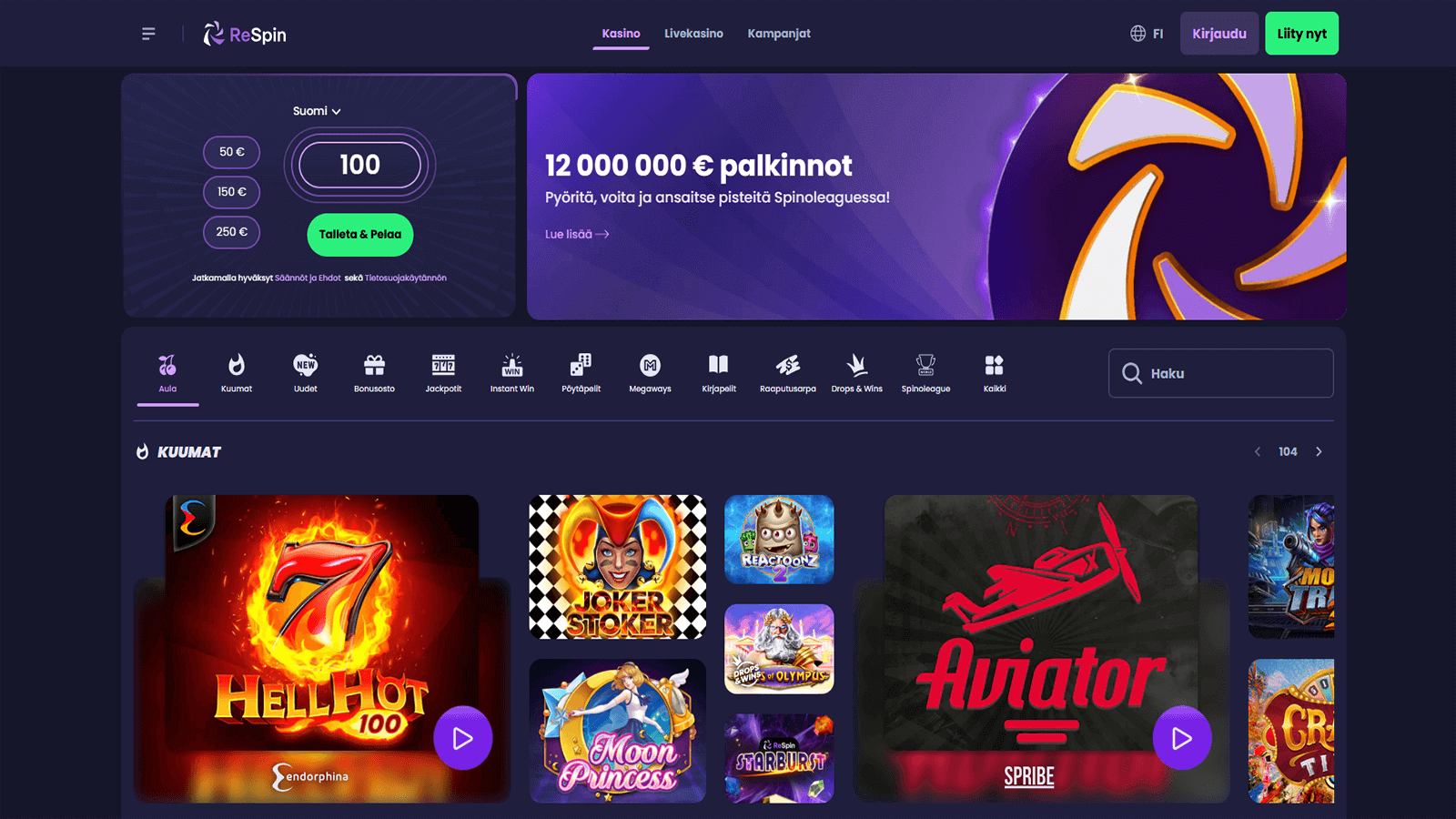 ReSpin Casino Homepage FI