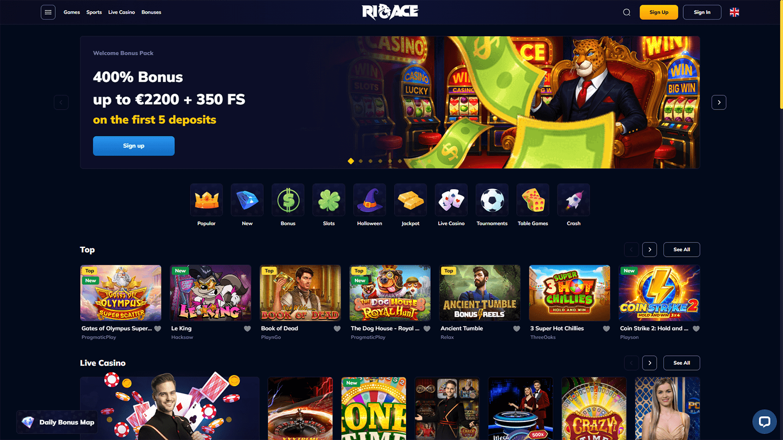 RioAce Casinon kotisivu Suomessa