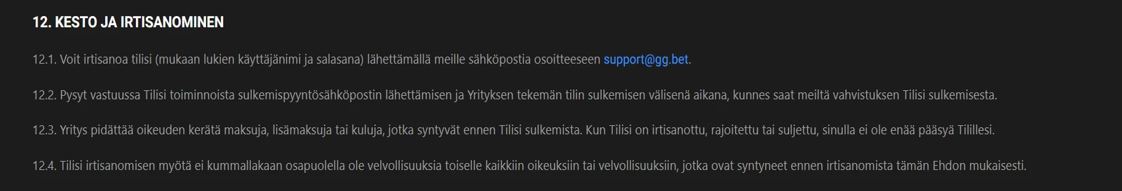 GGBet Tilin sulkeminen 