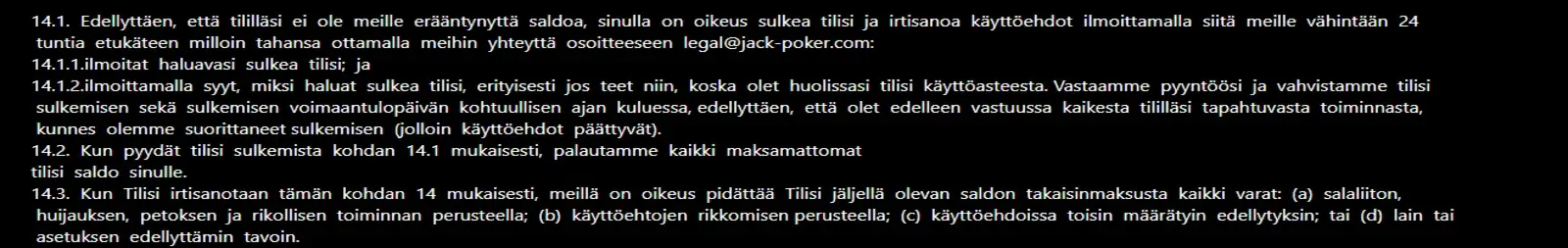 JackPoker Näin suljet JackPoker tilisi 