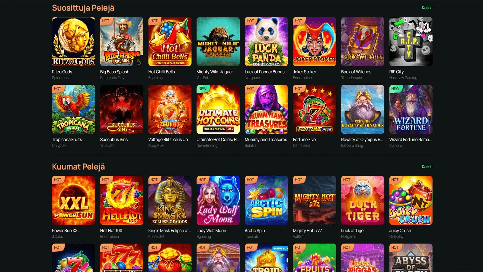 Ritzo Casinon pelivalikoima