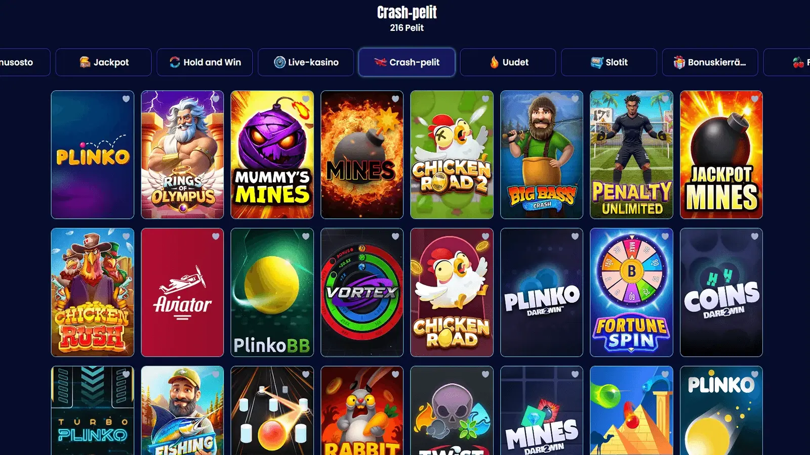 Trino Casinon Crash pelivalikoima Suomessa 