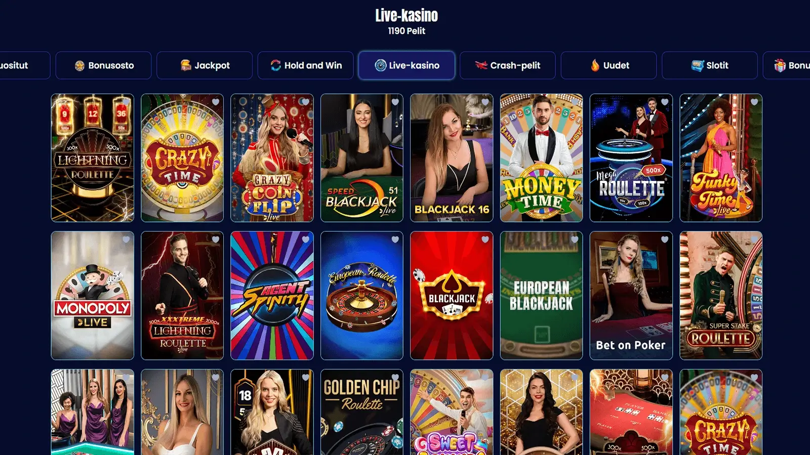 Trino Casinon live pelivalikoima Suomessa 